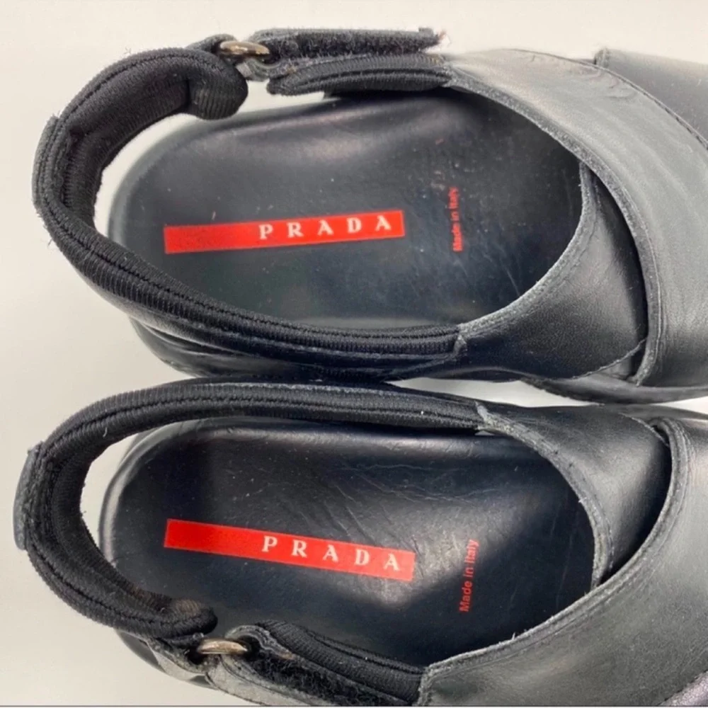Authentic Prada luxury designer brand toddler boys black leather sandals sz 9
